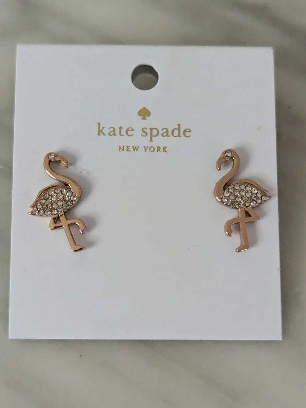 NWT kate spade By The Pool Rose Gold Pave 🦩 🦩 Flamingo Stud Earrings